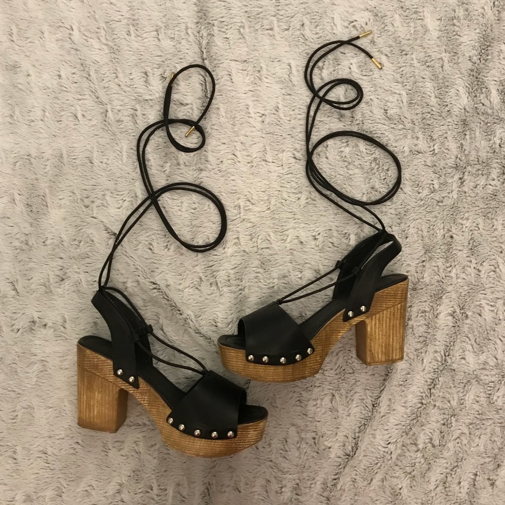 Lace-up Wood Block Platform Sandals